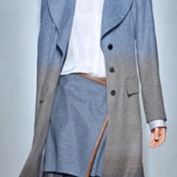 Grey Ombré Wool-Blend Coat w/ Oversized Shawl Collar, Midi Length - Picture 7 of 8